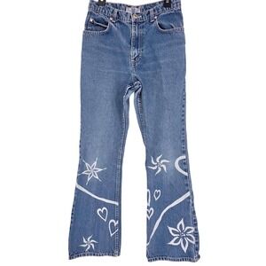 Gasoline Girls Blue Denim Jeans Y2K Vintage Floral Heart Graphics Size 14   90's